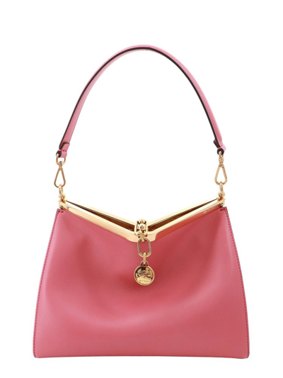 Shop Etro Log Charm Medium Vela Shoulder Bag In Pink