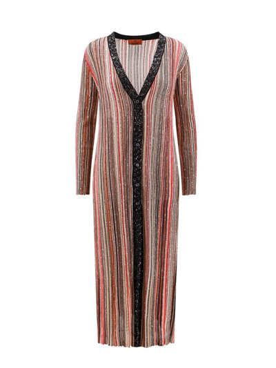 Shop Missoni Sequins Striped Knit Long Cardigan In Multi