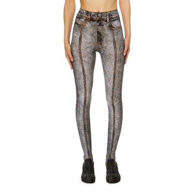 Shop Diesel Stretch Nylon Tights With Denim Print In Multicolor