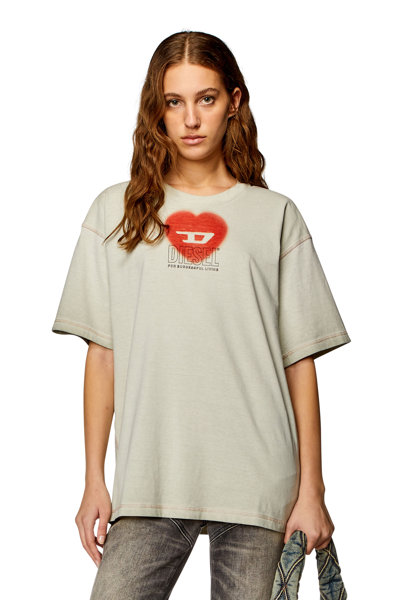 Shop Diesel T-shirt With Heart Print In Beige