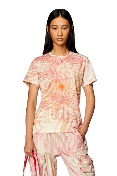 Shop Diesel T-shirt With Zebra-camo Print In Pink
