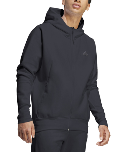 Shop Adidas Originals Men's Z.n.e. Premium Loose-fit Aeroready Full-zip Hoodie In Black