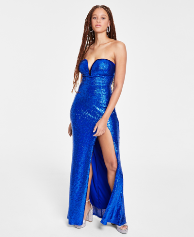 Shop Emerald Sundae Juniors' Sequin V-wire Gown In Royal