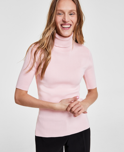 Shop Anne Klein Women's Half-sleeve Turtleneck Sweater In Cherry Blossom