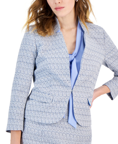 Shop Kasper Women's Tweed 3/4-sleeve Open-front Jacket In California Sky Multi
