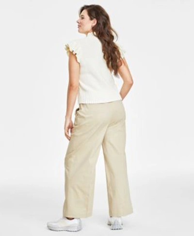 Shop On 34th Womens Flutter Sleeve Cable Knit Sweater Wide Leg Chino Pants Created For Macys In Alabaster