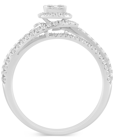 Macy's Diamond Quad Halo Cluster Swirl Engagement Ring (3/4 Ct. T.w.) In 14k White Gold In White Gold