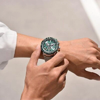 Pre-owned Citizen Promaster Sky Cb5004-59w Eco Drive Radio Controlled Direct Flight Green