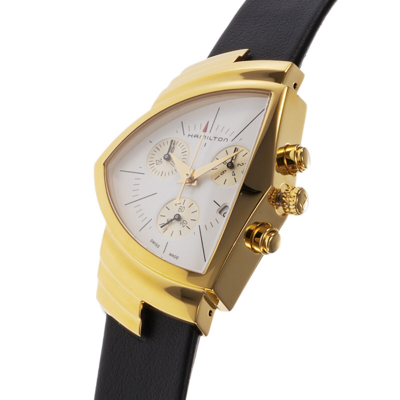 Pre-owned Hamilton H24422751 Ventura Gold Quartz Leather