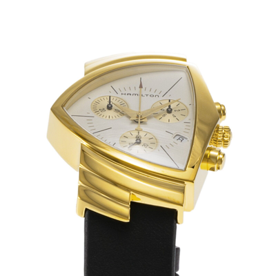 Pre-owned Hamilton H24422751 Ventura Gold Quartz Leather