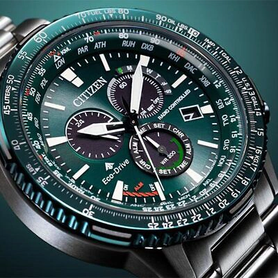 Pre-owned Citizen Promaster Sky Cb5004-59w Eco Drive Radio Controlled Direct Flight Green