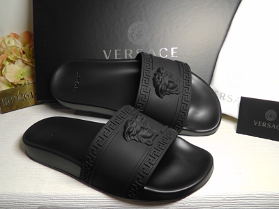 Pre-owned Versace Men's Black Medusa Rubber Pool Slide Sandal Size 8us / 41eur$375nib