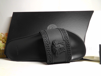 Pre-owned Versace Men's Black Medusa Rubber Pool Slide Sandal Size 8us / 41eur$375nib