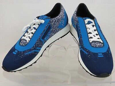 Pre-owned Prada 2eg272 Blue Fabric Trainers Knit Logo Lace Up Sneakers 9.5 Us 10.5 It