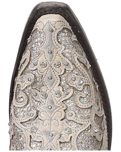 Pre-owned Corral Boots Corral Women's Glitter Inlay And Crystals Wedding Boot - Snip Toe White 6 1/2 W