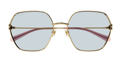 Pre-owned Gucci Original  Sunglasses Gg1285sa 004 Gold Frame Blue Gradient Lens 60mm
