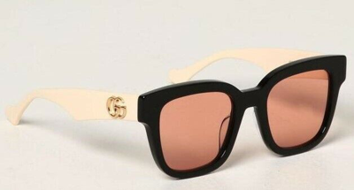 Pre-owned Gucci Gg 0998s 002 Black White/orange Full Rim Square Women Sunglasses