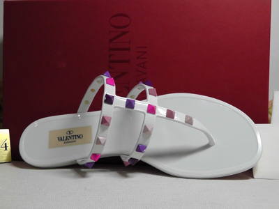 Pre-owned Valentino Garavani Bianco Multicolor Rockstud Jelly Flip Flop Size 8 Usnib$550