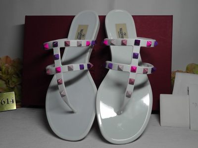 Pre-owned Valentino Garavani Bianco Multicolor Rockstud Jelly Flip Flop Size 8 Usnib$550