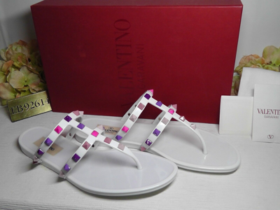 Pre-owned Valentino Garavani Bianco Multicolor Rockstud Jelly Flip Flop Size 8 Usnib$550