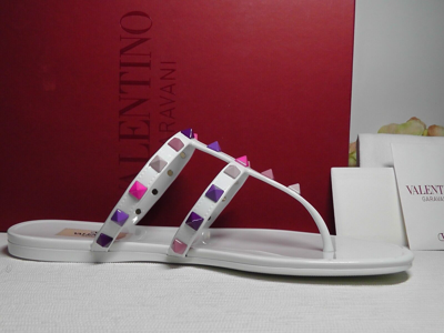 Pre-owned Valentino Garavani Bianco Multicolor Rockstud Jelly Flip Flop Size 8 Usnib$550