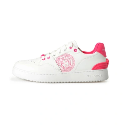Pre-owned Versace Women's Medusa Logo Pink & White Leather Sneakers Shoes Us 8 It 38