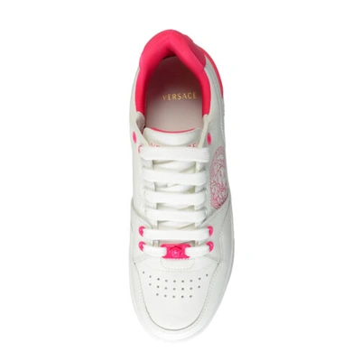 Pre-owned Versace Women's Medusa Logo Pink & White Leather Sneakers Shoes Us 8 It 38