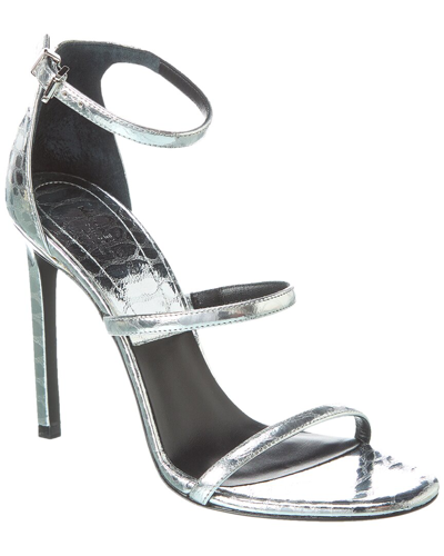 Shop Michael Kors Collection Nadege Runway Embossed Leather Sandal In Silver