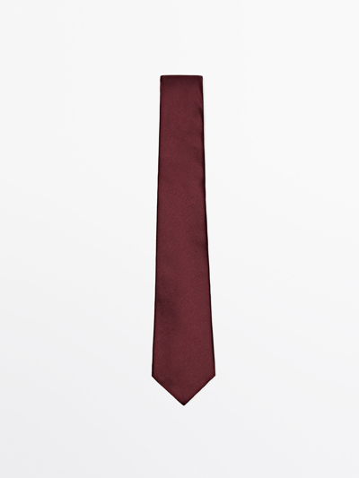 Shop Massimo Dutti 100% Silk Textured Tie In Maroon