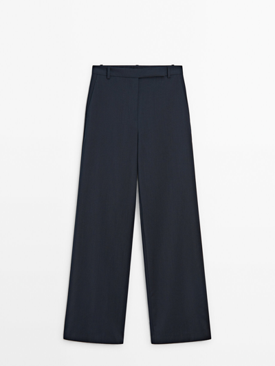 Shop Massimo Dutti 100% Cool Wool Suit Trousers In Marineblau