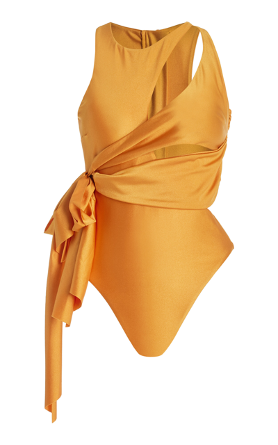 Shop Andrea Iyamah Lada Tie-detailed Cutout One-piece Swimsuit In Orange