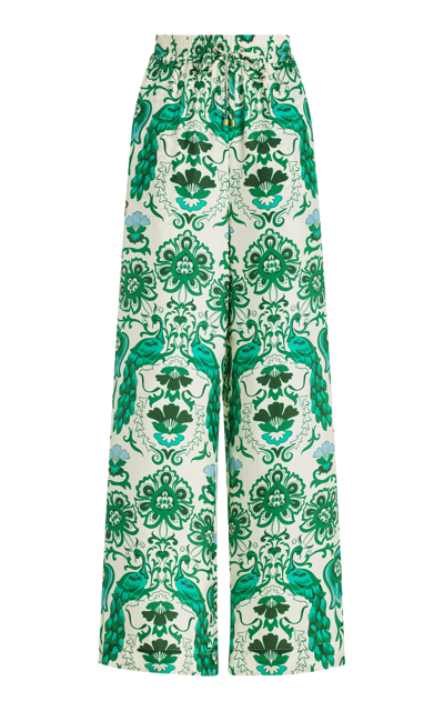 Shop Cara Cara Amalfi Silk-blend Wide-leg Pants In Green