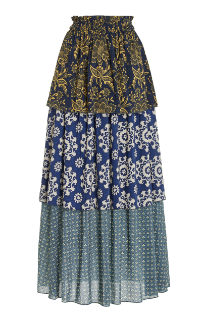 Shop Boteh Florimonde Tiered Cotton-blend Maxi Skirt In Multi