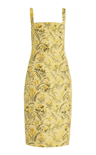 Shop Cara Cara Carlie Floral Jacquard Midi Dress In Yellow