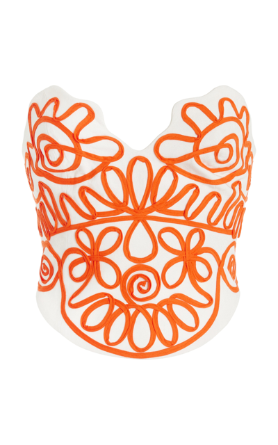 Shop Mara Hoffman Lena Embroidered Cotton-blend Top In Orange