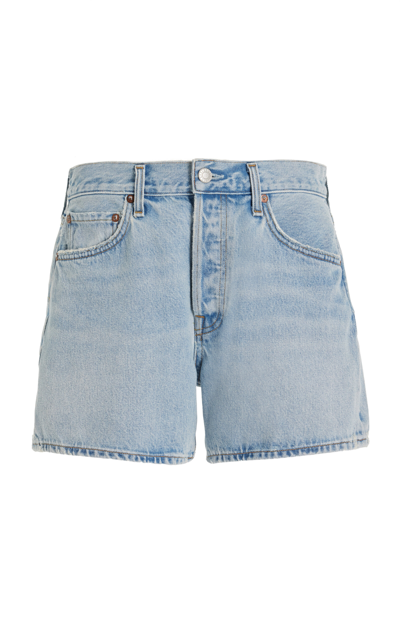 Shop Agolde Parker Long Organic Cotton Denim Shorts In Light Wash