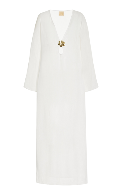 Shop Cin Cin Hotline Brooch-detailed Sheer Maxi Dress In Ivory