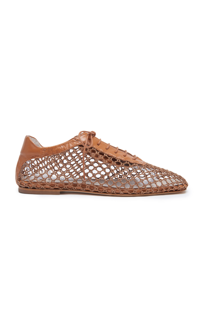 Shop Andrea Gomez Antonia Woven Leather Oxford Flats In Brown