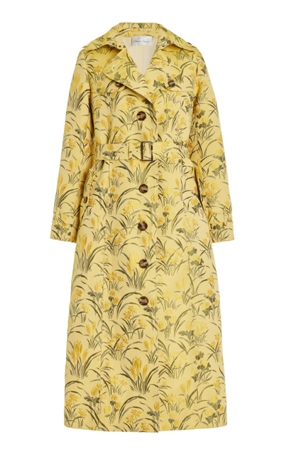 Shop Cara Cara Karlie Floral Jacquard Trench Coat In Yellow