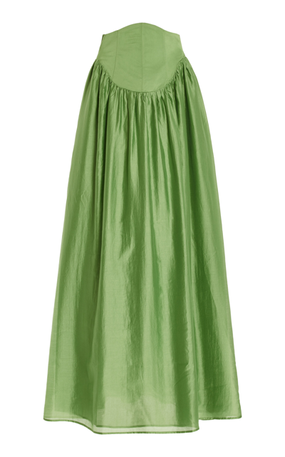 Shop Andrea Iyamah Pado Corset-embellished Maxi Skirt In Green