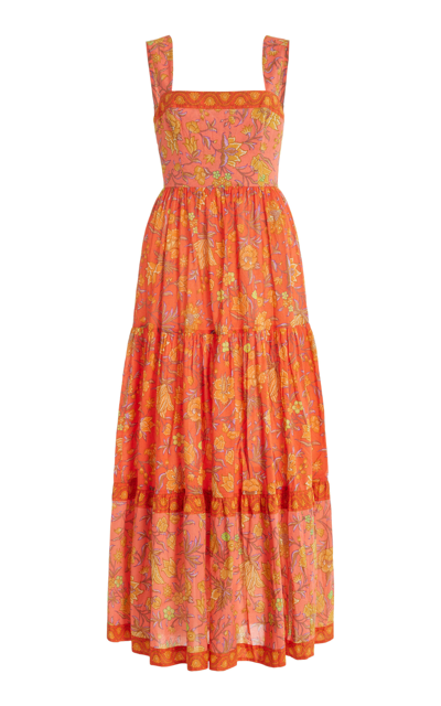 Shop Boteh Alvita Tirered Cotton-voile Maxi Dress In Orange
