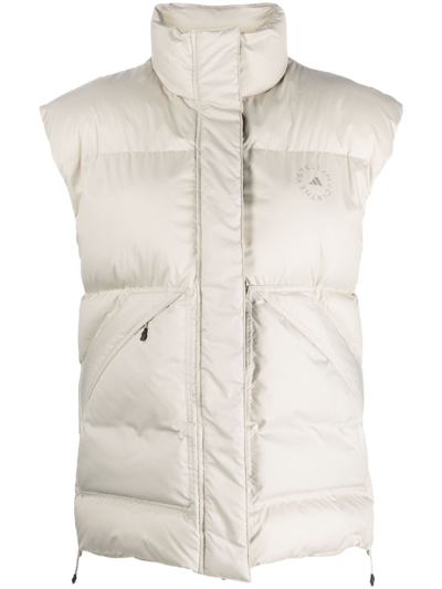 Shop Adidas By Stella Mccartney Grey Logo-patch Padded Gilet - Women's - Recycled Polyester In Neutrals