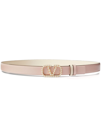 Shop Valentino Pink Vlogo Signature Reversible Leather Belt