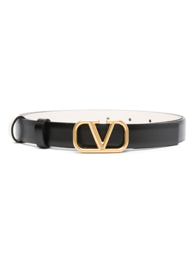 Shop Valentino Black Vlogo Signature Reversible Leather Belt