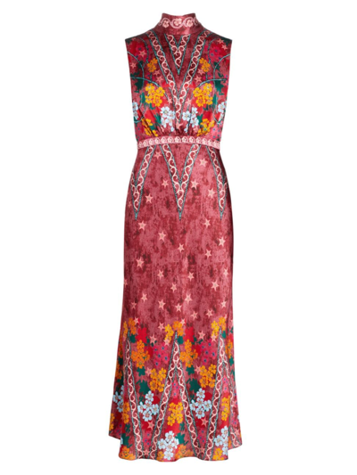 Shop Saloni Women's Fleur Star Silk Midi-dress In Hibiscus Flourish Plmt