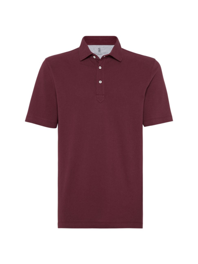 Shop Brunello Cucinelli Men's Cotton Pique Shirt Style Collar Polo In Red