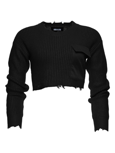 Shop Ser.o.ya Women's Cropped Devin Sweater In Black