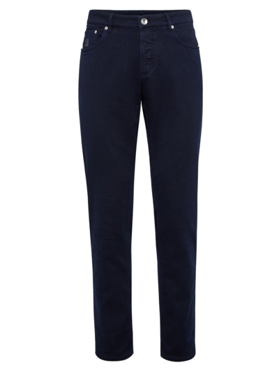 Shop Brunello Cucinelli Men's Dyed Comfort Lightweight Denim Trousers In Navy Blue