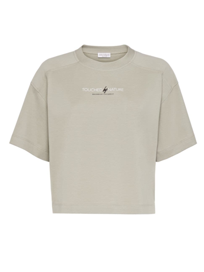 Shop Brunello Cucinelli Women's Cropped Nature T-shirt In Olive