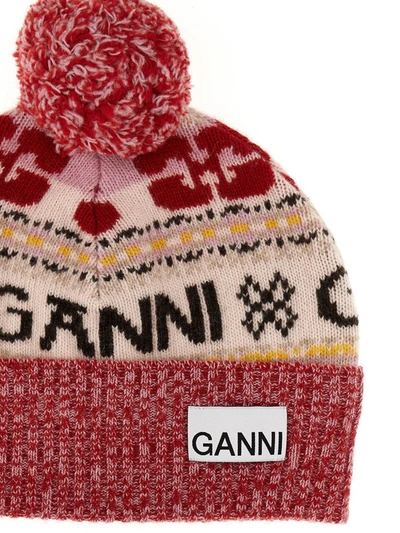 Shop Ganni Intarsia Beanie In Multicolor
